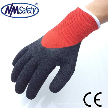 NMSAFETY 13 gauge nylon liner and nappy acrylic winter working glove latex glove/safety glove